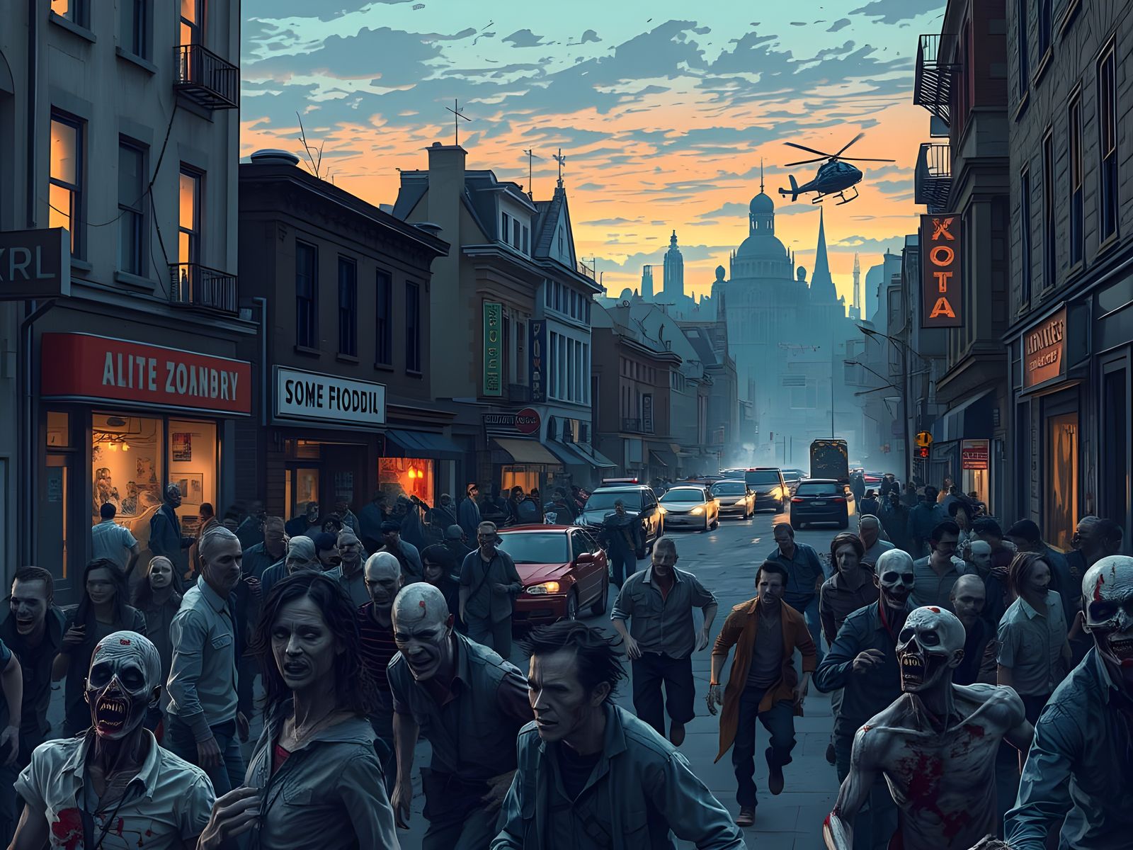 Zombie Outbreak in Atmospheric Vector Art Style