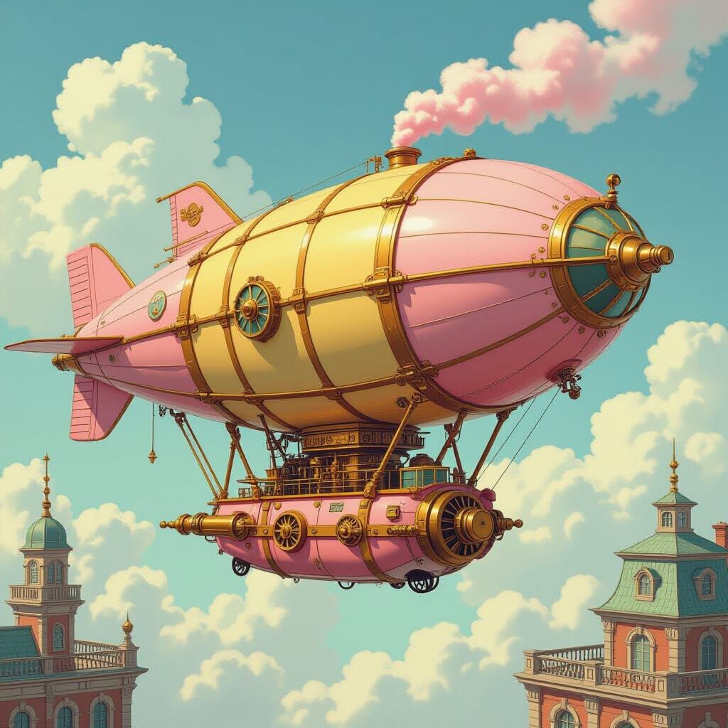 Fantasy Airship Cotton Candy Shop in Vintage Style