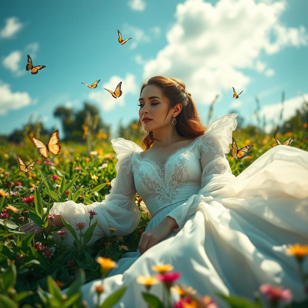 Regal Woman in Mystical Garden, Cinematic Photography