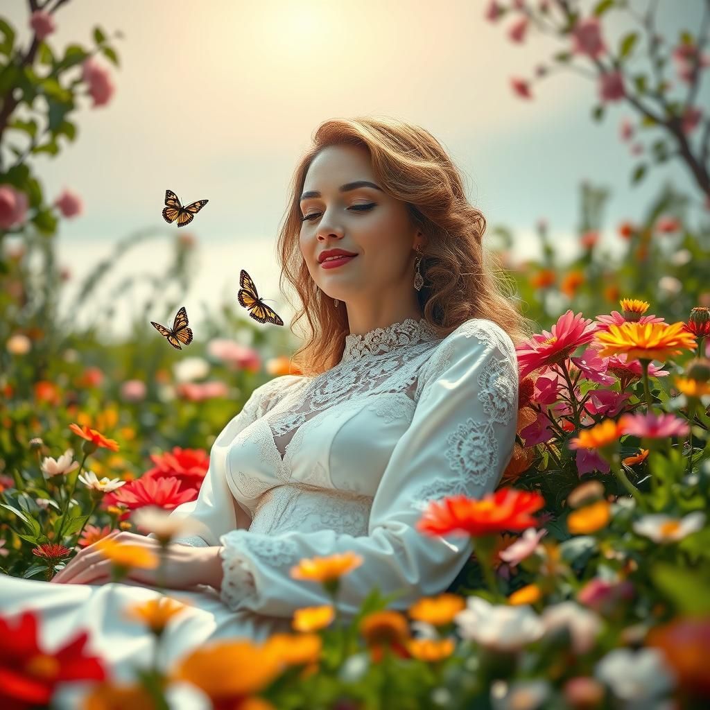 Regal Woman in a Dreamy Garden Paradise