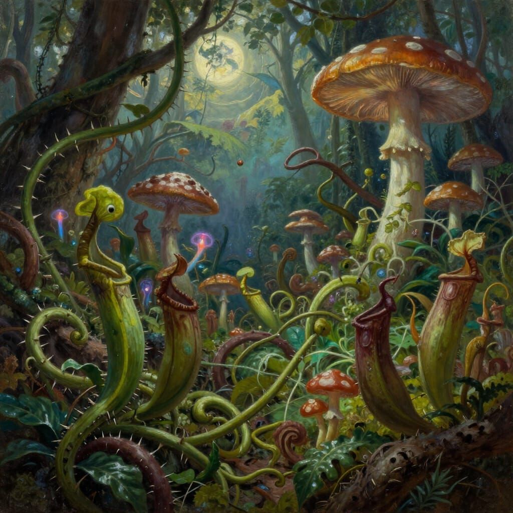 Plants Versus Fungi War in Ancient Forest