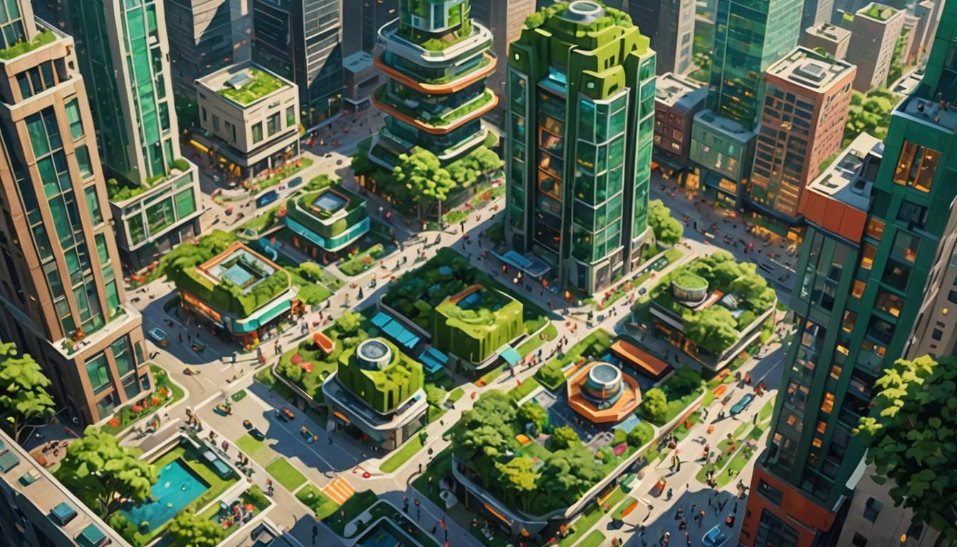 Utopian City Square Concept Art in Oil Painting Style