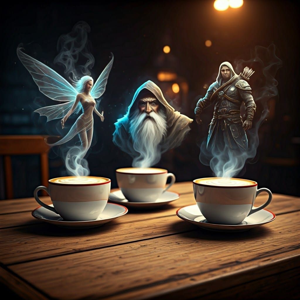 Latte Steam Creates Fantasy Characters in Dreamlike Scene