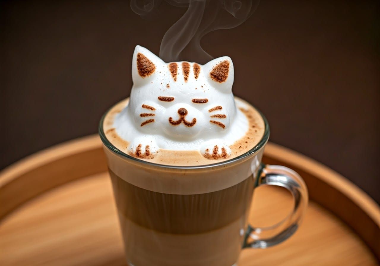 Whimsical Latte Art: 3D Foam Cat Sculpture