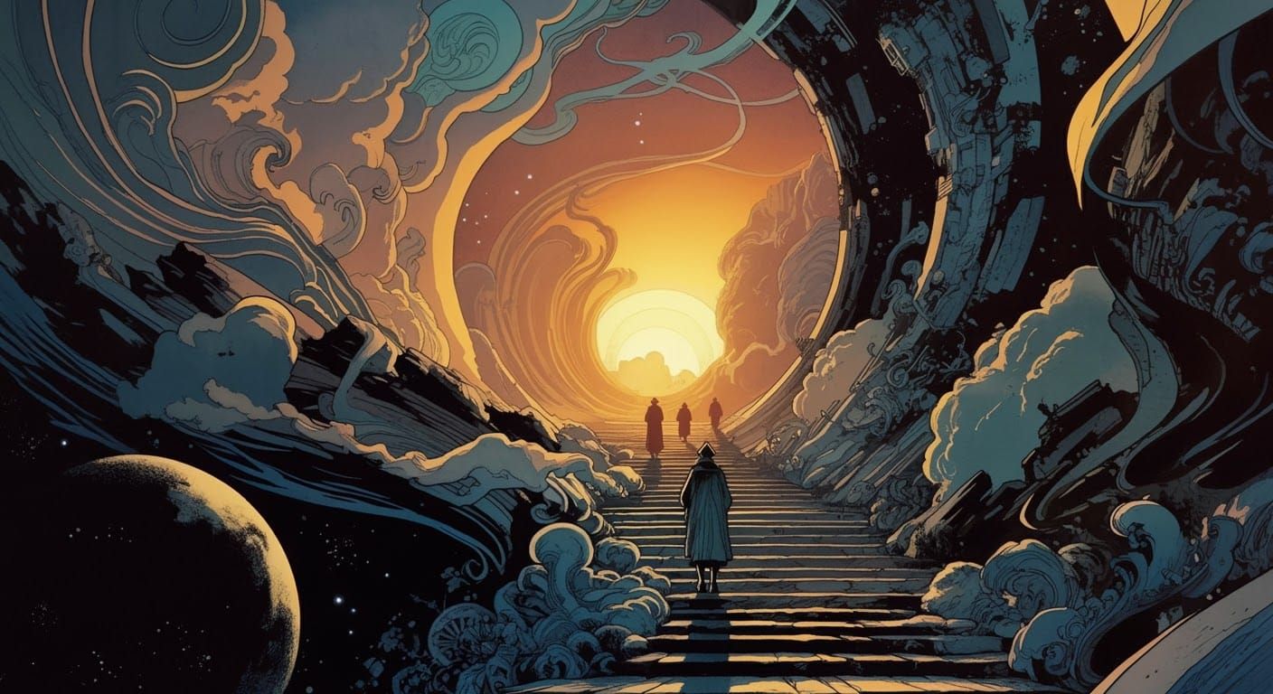 Futurist Graphic Novel with Cosmic Opening