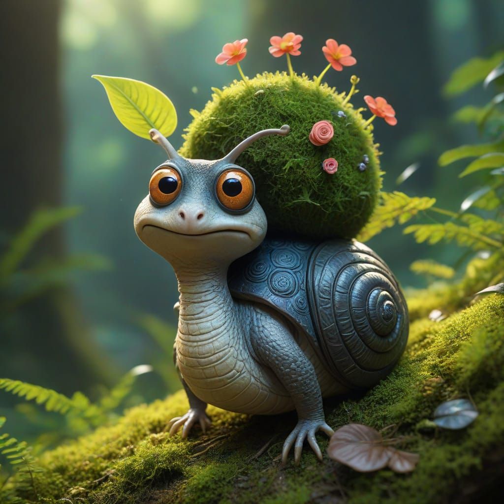 Whimsical Snail with Glasses in Mystical Forest