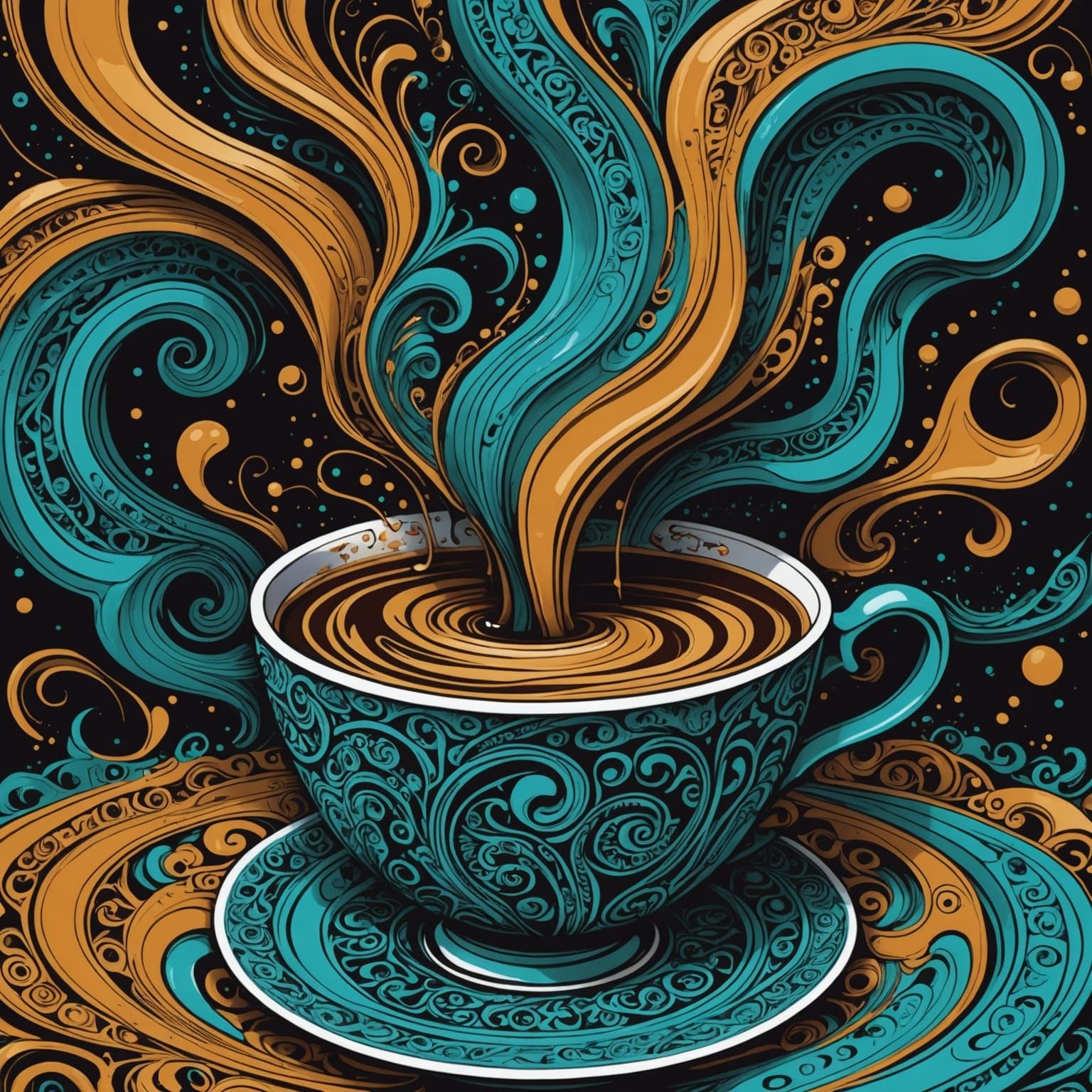 Decadent Coffee Cup in Pop-Culture Street Art Style