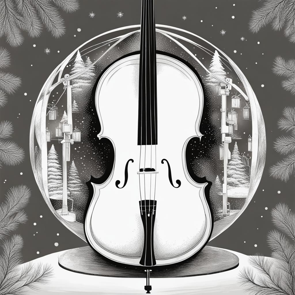 Cello Christmas Ornament: Black and White Drawing