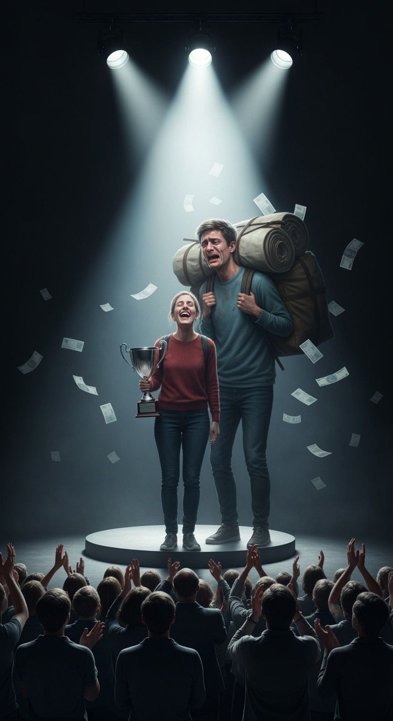 Triumphant Spotlight, Hidden Shadows: A Dramatic Portrait