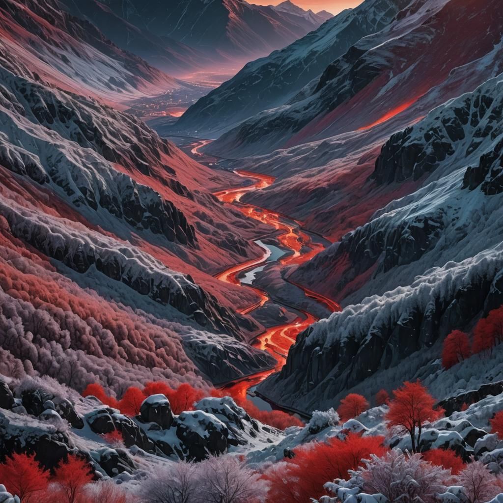 Winter Valley: Black and Red Galactic Twilight