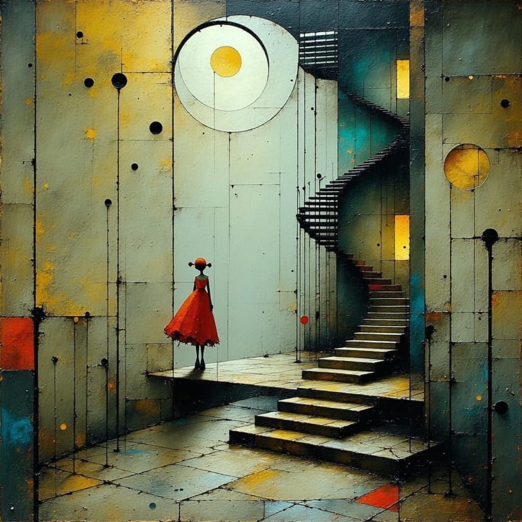 Surreal Spiral Staircase in Whimsical Avant-Garde Style