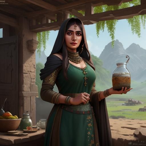 Pakistani Girl Milking Cow: Detailed Matte Painting