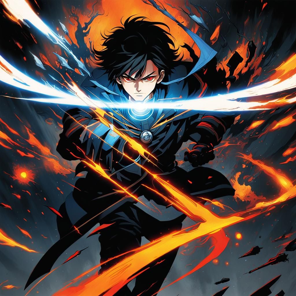 Anime Boy Charges Energy Ball in Studio Trigger Style