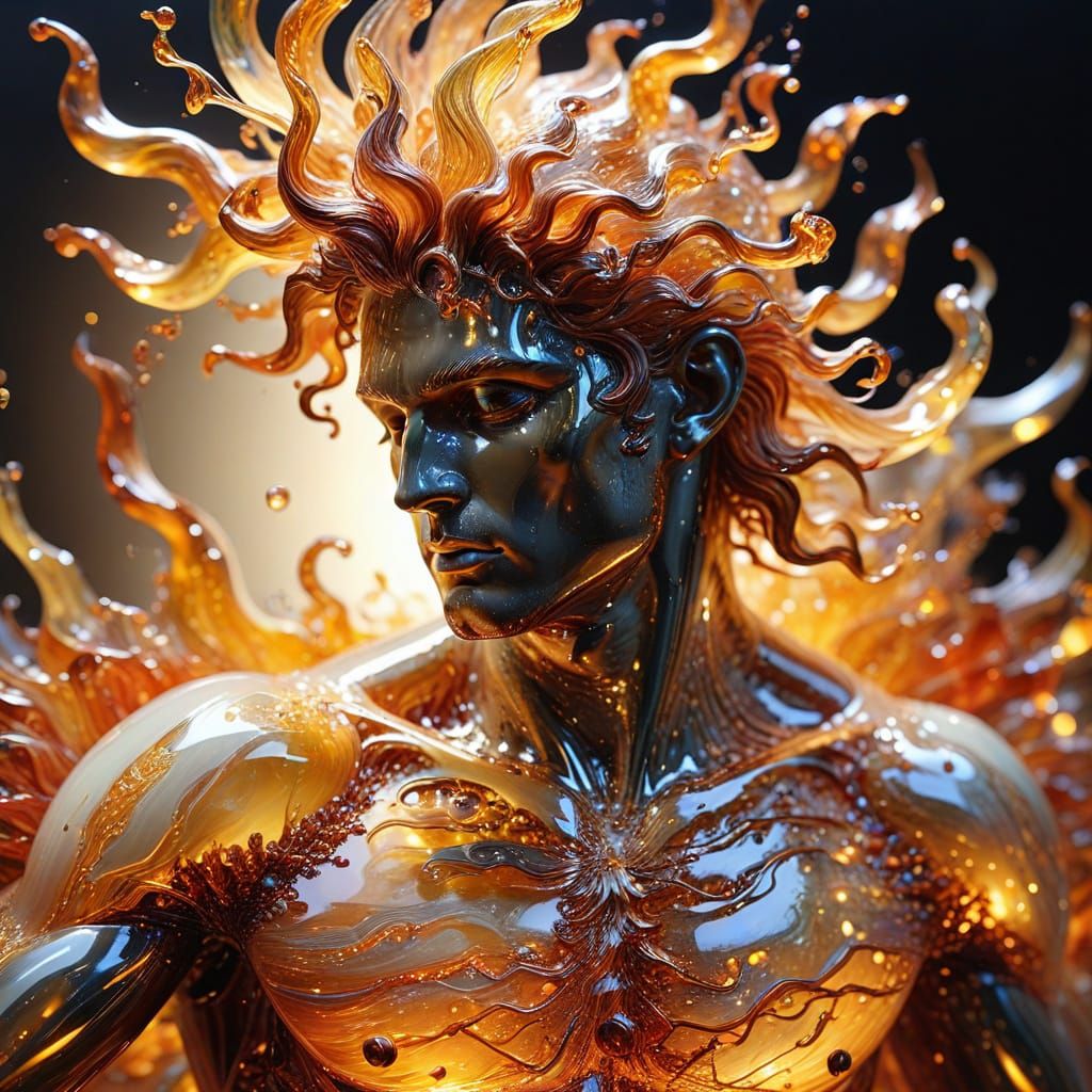 Ethereal Glass Sculpture of Apollo in Vibrant Abstract Expre...