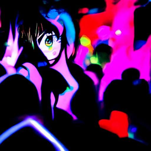 Anime in a club glowing neon psychedelic 8k resolution surre...