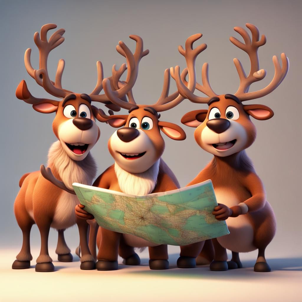 Confused Reindeer Navigating with Map: 3D Digital Art