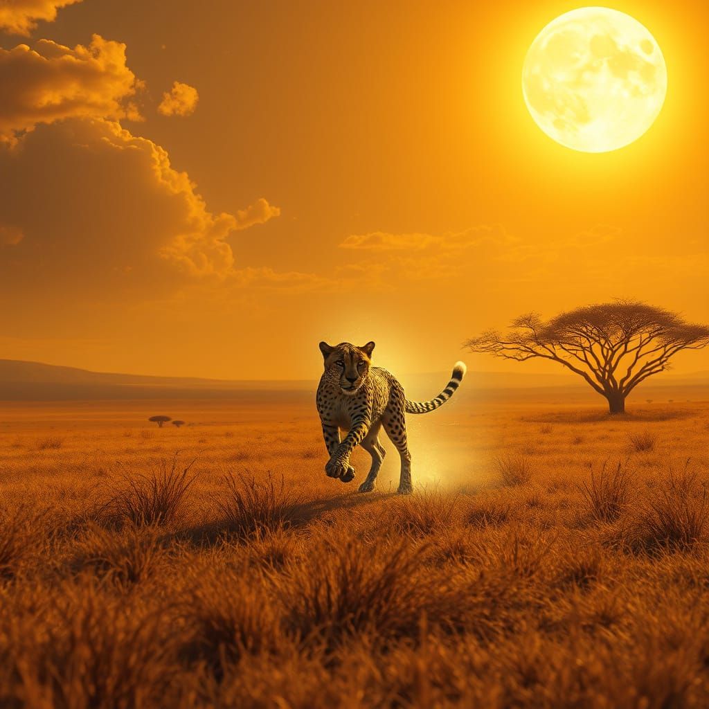 Astral Cheetah on Sun-Drenched Savanna
