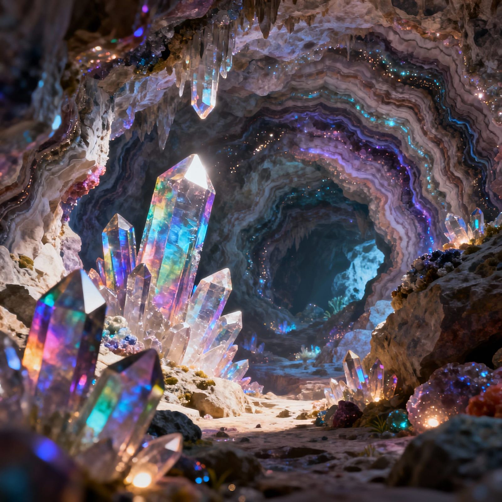Vibrant Geode World of Iridescent Crystals