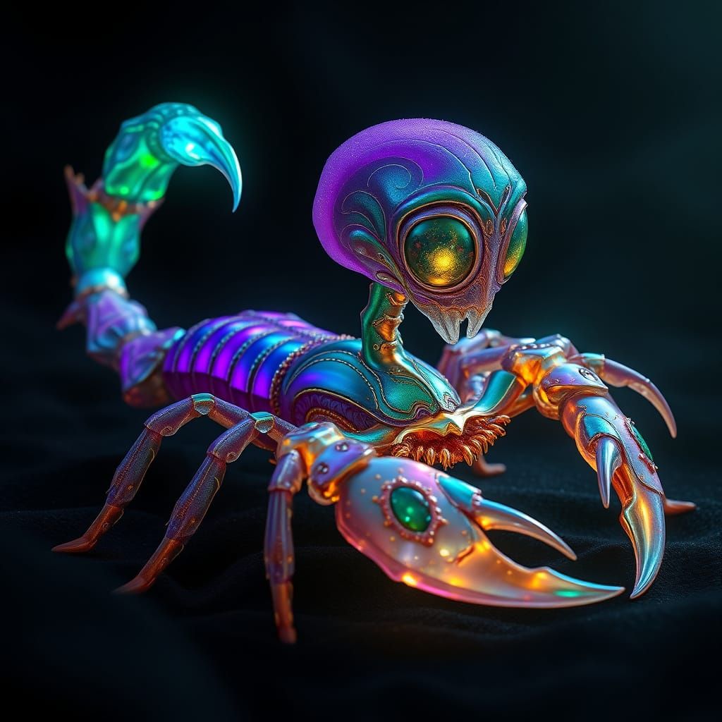 Glowing Scorpion Alien in Dark Mystical Environment