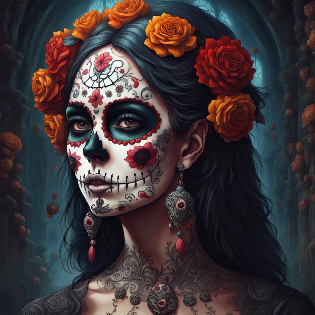 Sugar Skull Face Painting: Gothic Digital Art