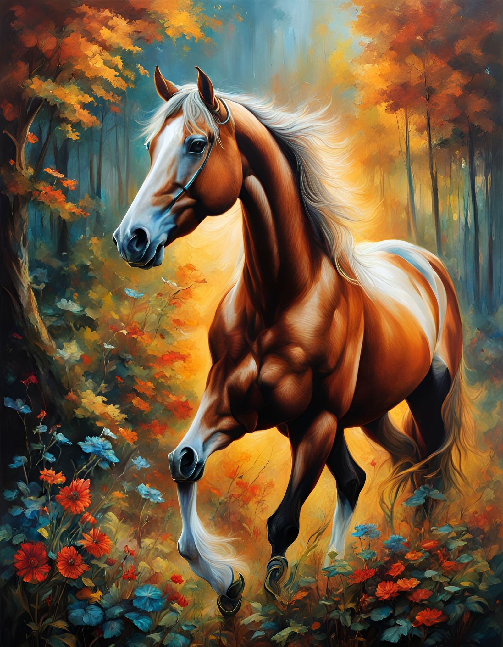 Horse Plays Violin: Oil Painting Masterpiece