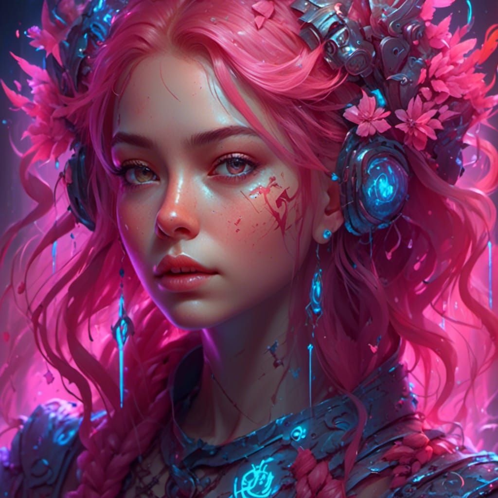 Glowing Mystic with Enigmatic Smile in Triadic Colors