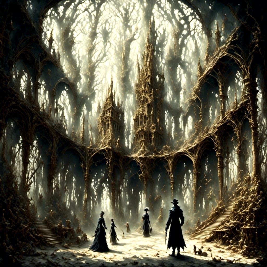 Gothic Art Nouveau Classroom Scene in Comic Art Style