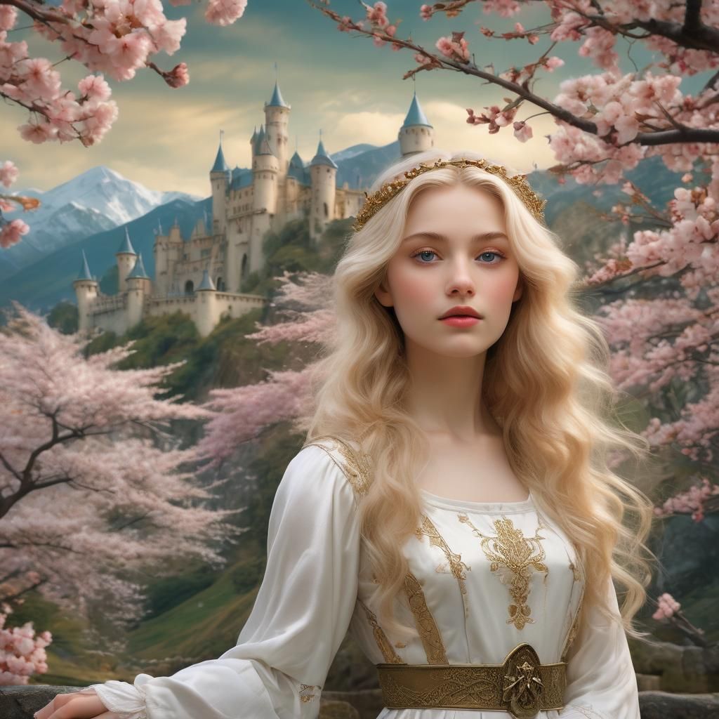 Dreamy Medieval Princess in Snowy Landscape, Pre-Raphaelite ...