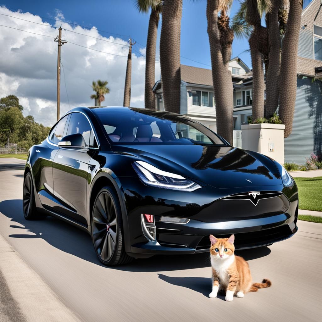 Cat Driving a Tesla: A Whimsical Scene