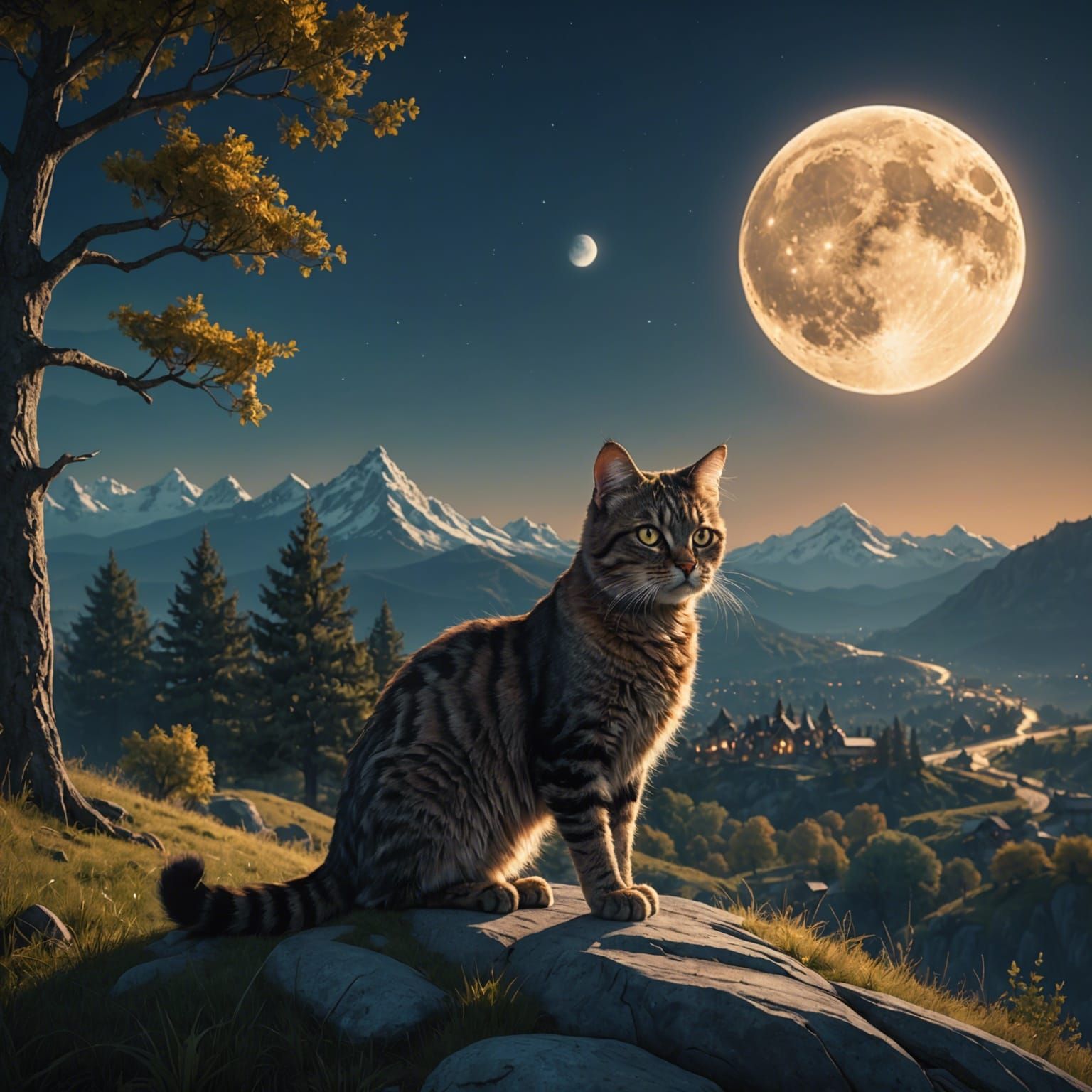 Majestic Cat Landscape in Detailed Matte Painting