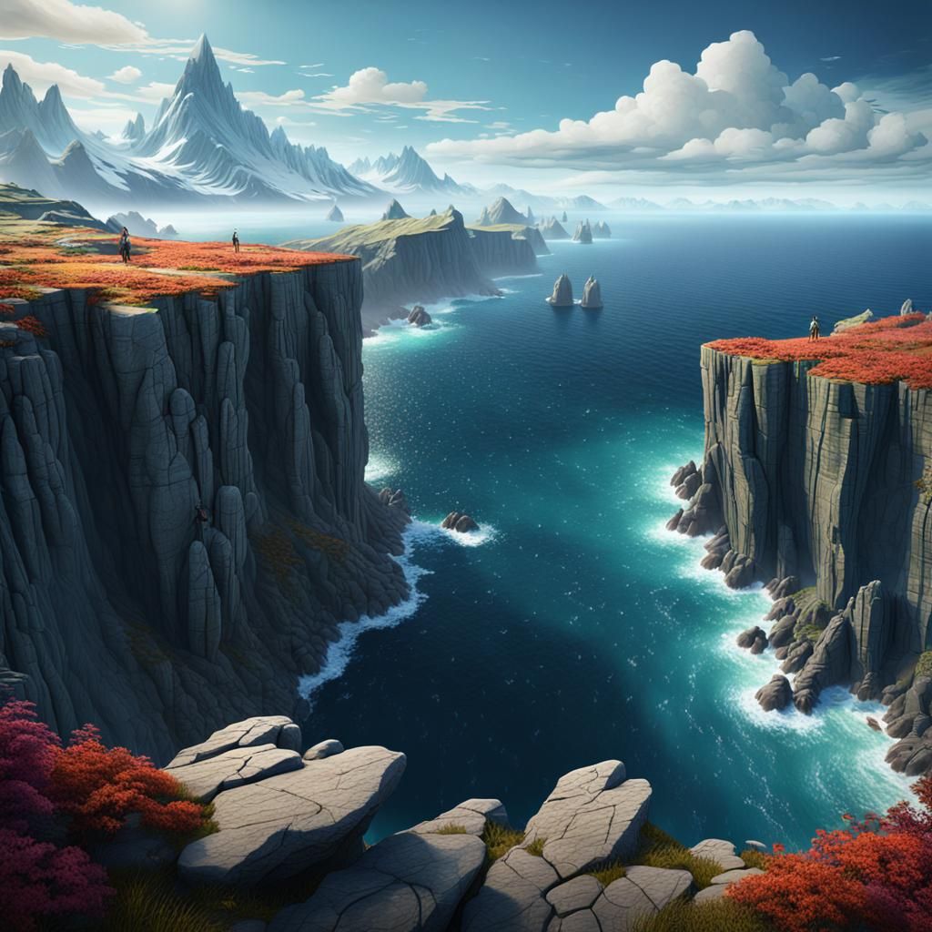 Endless Ocean View from Cliffside in Detailed Matte Painting