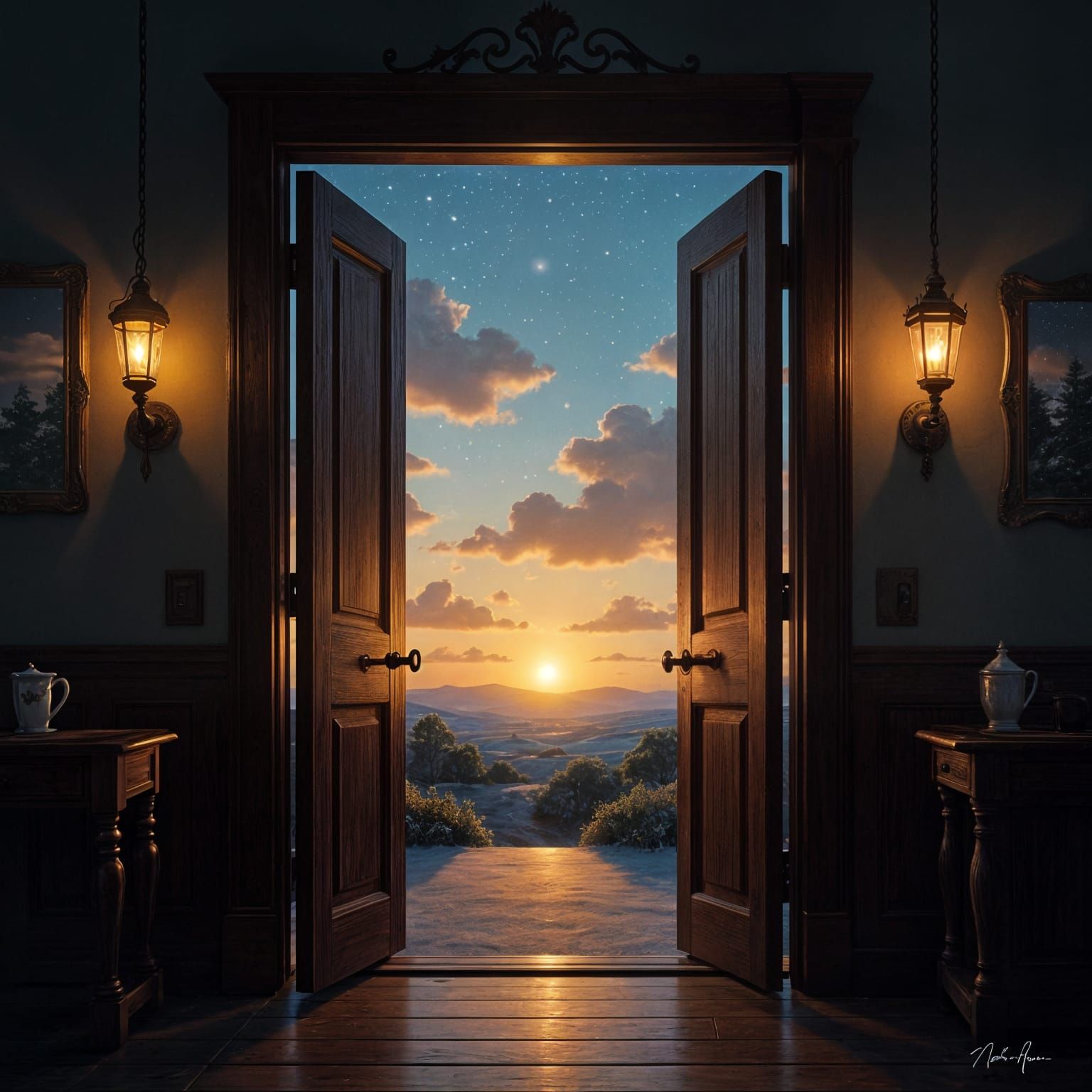 Whimsical Saloon Doors Open to Cozy Warm Light