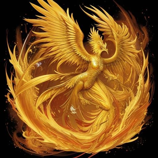 Majestic Golden Phoenix in Flight