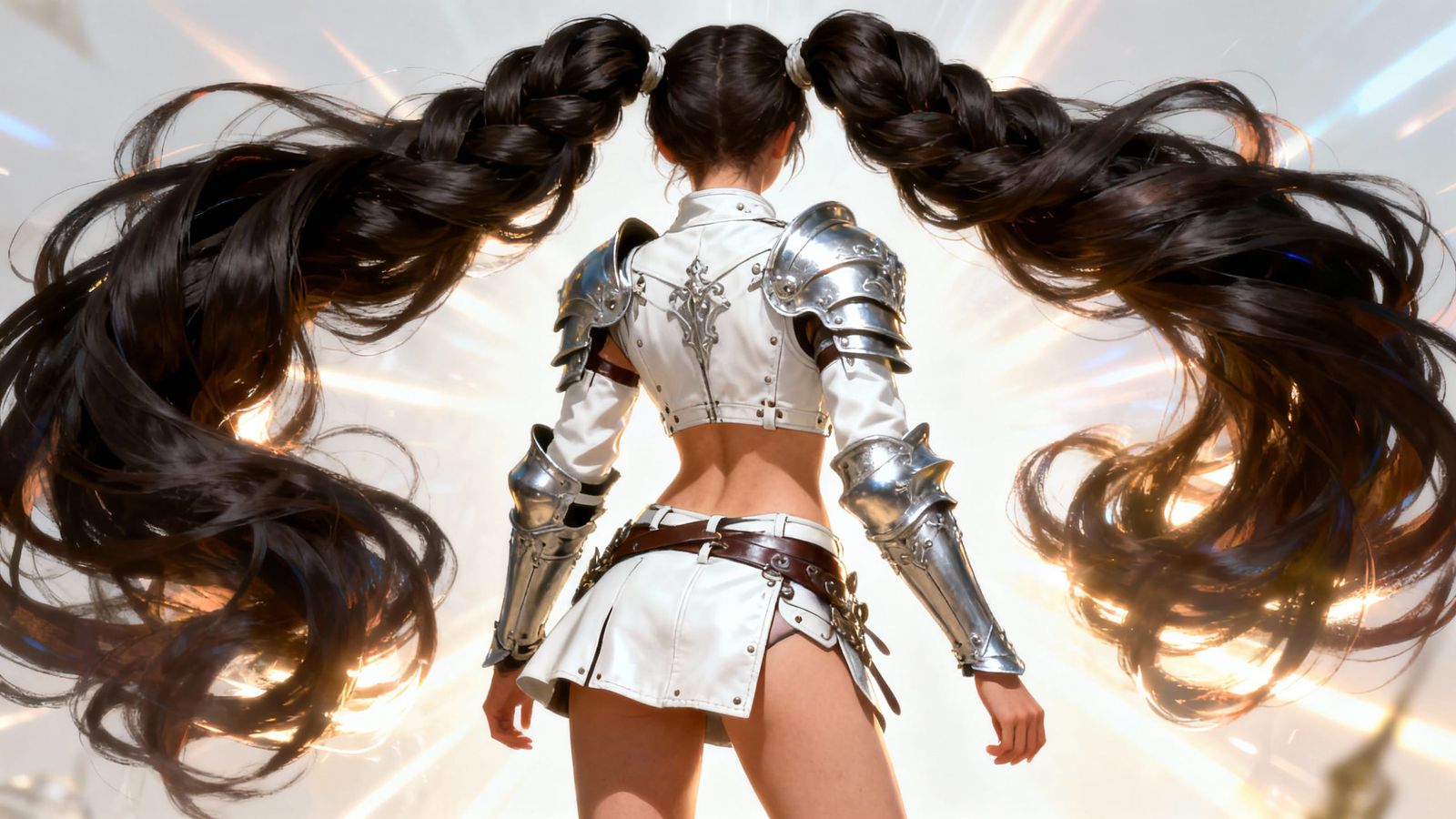 Warrior Maiden in White Leather and Silver Armour