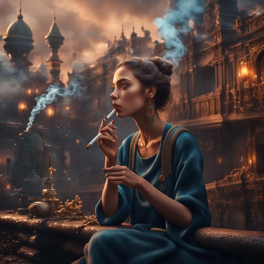 Detailed Matte Painting of Girl Smoking