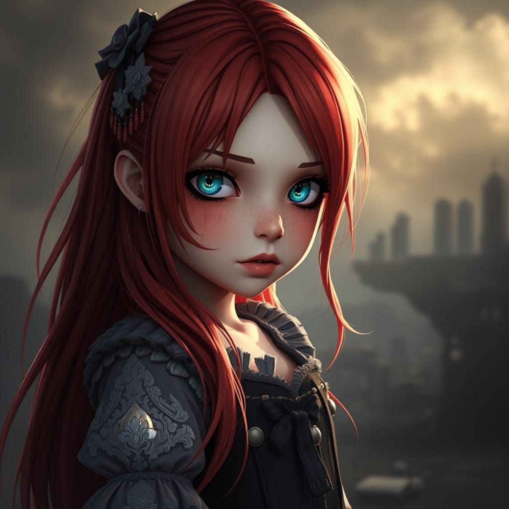 Anime Girl in Dark Fantasy Harlequin Style