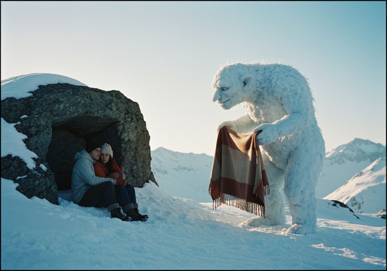 Snow Monster Offering Blanket: Cinematic Film Still