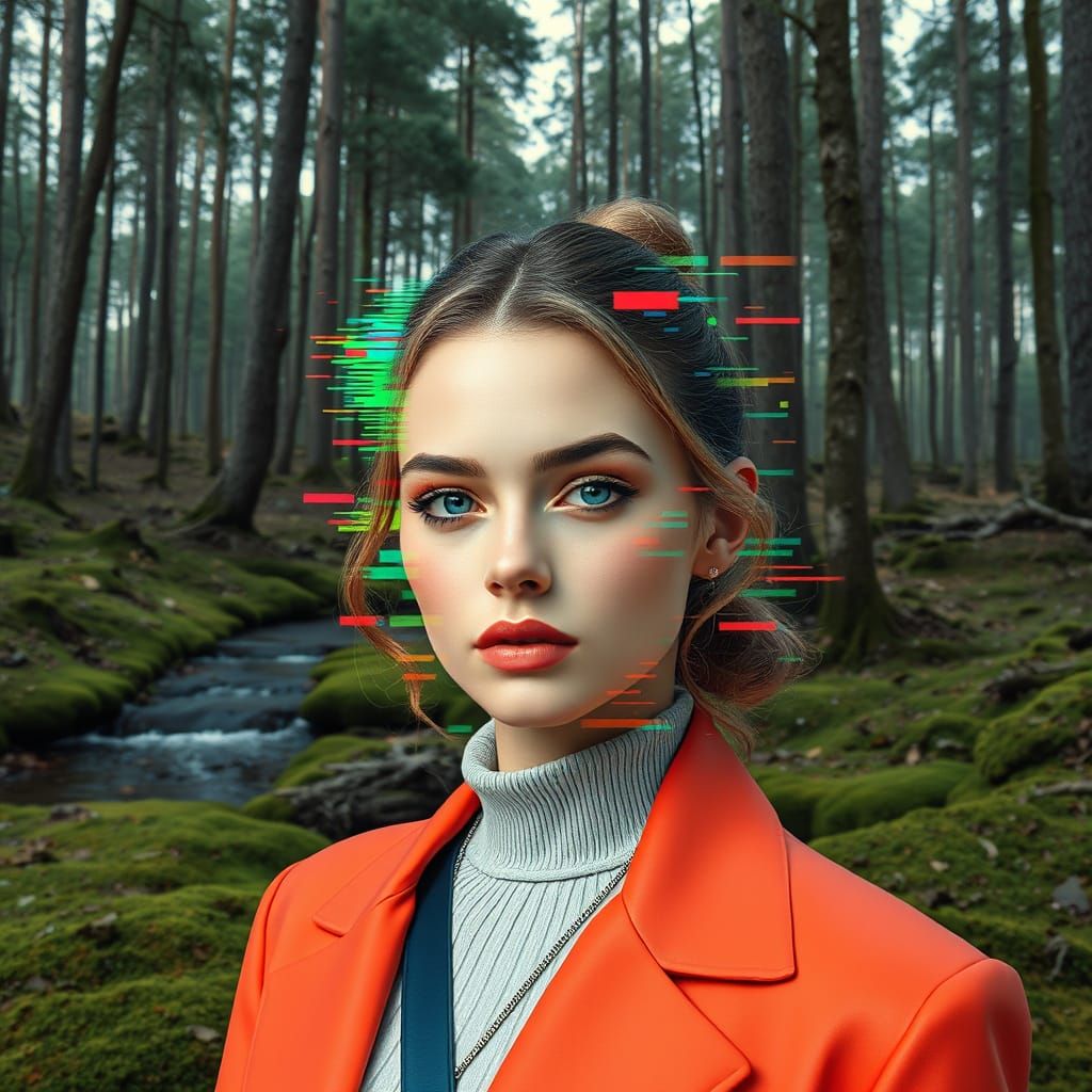 Fashionista Face Melts in Glitch Art Forest