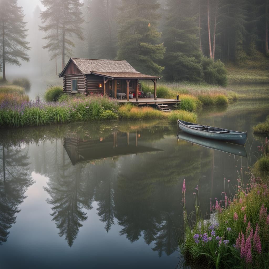 Misty Morning Cabin on the Lake