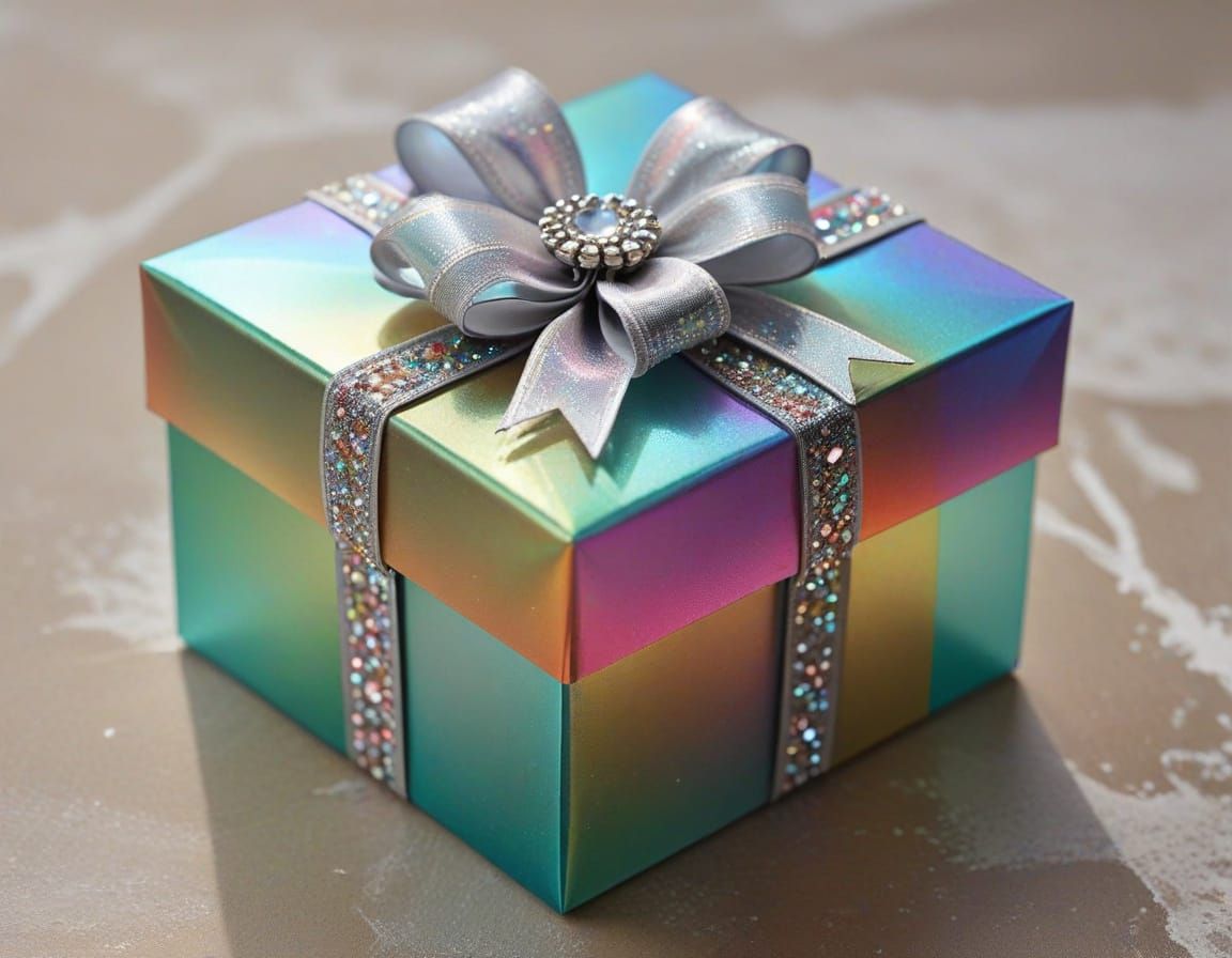 Iridescent Frosted Glass Gift Box with Metallic Bow