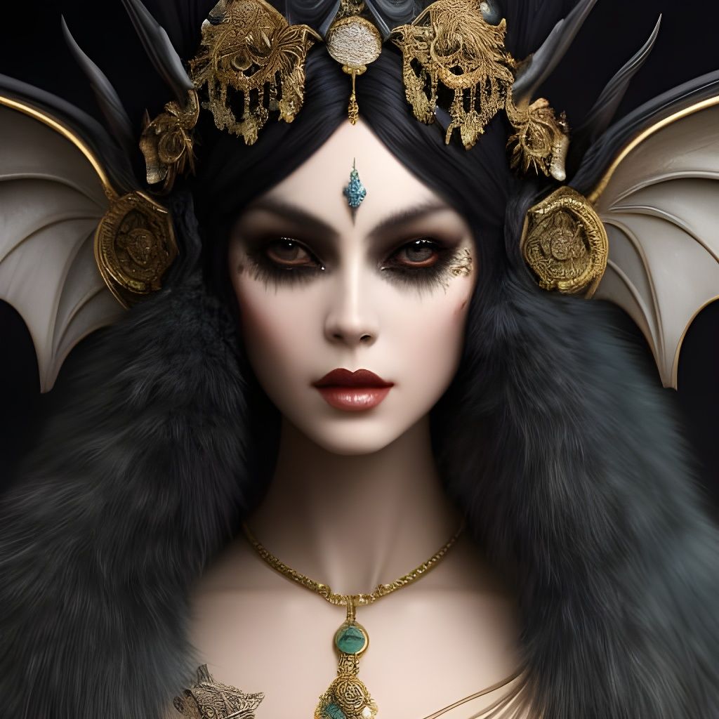 Elaborate Bat Woman Goddess in Hyperdetailed Fantasy Art