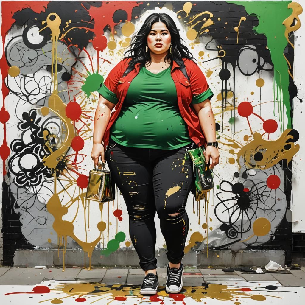 Plus-Size Woman in Graffiti Splash Art Style