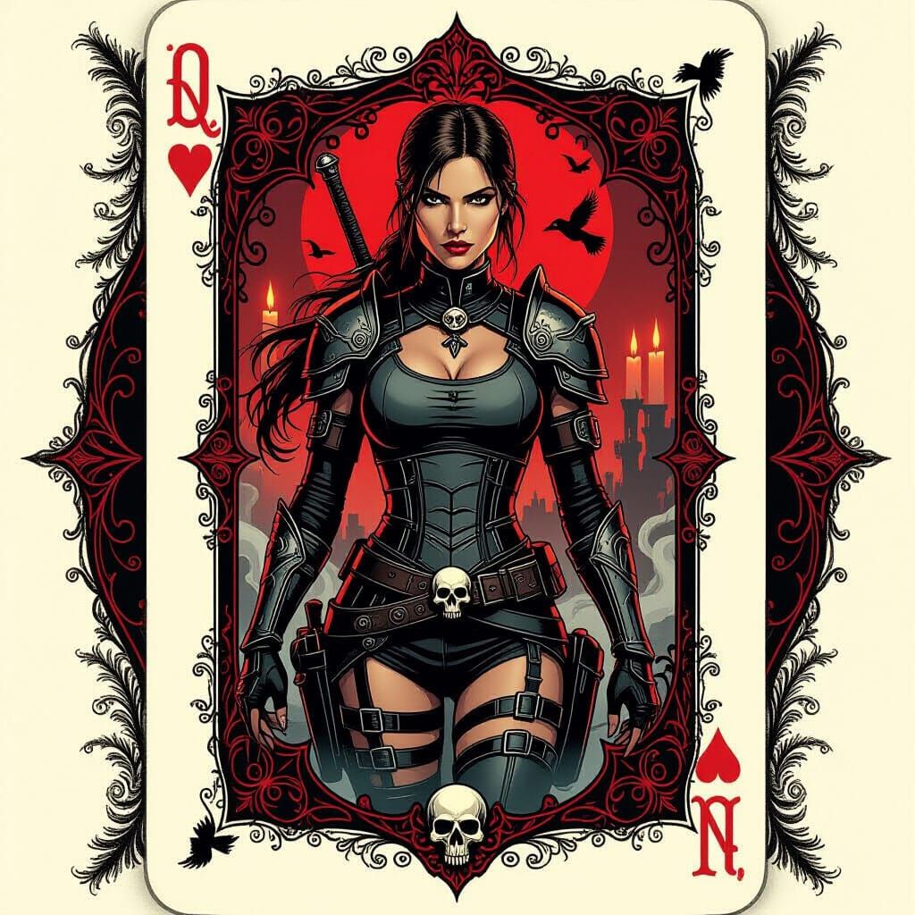 Lara Croft as Gothic Heart Queen Playing Card Art