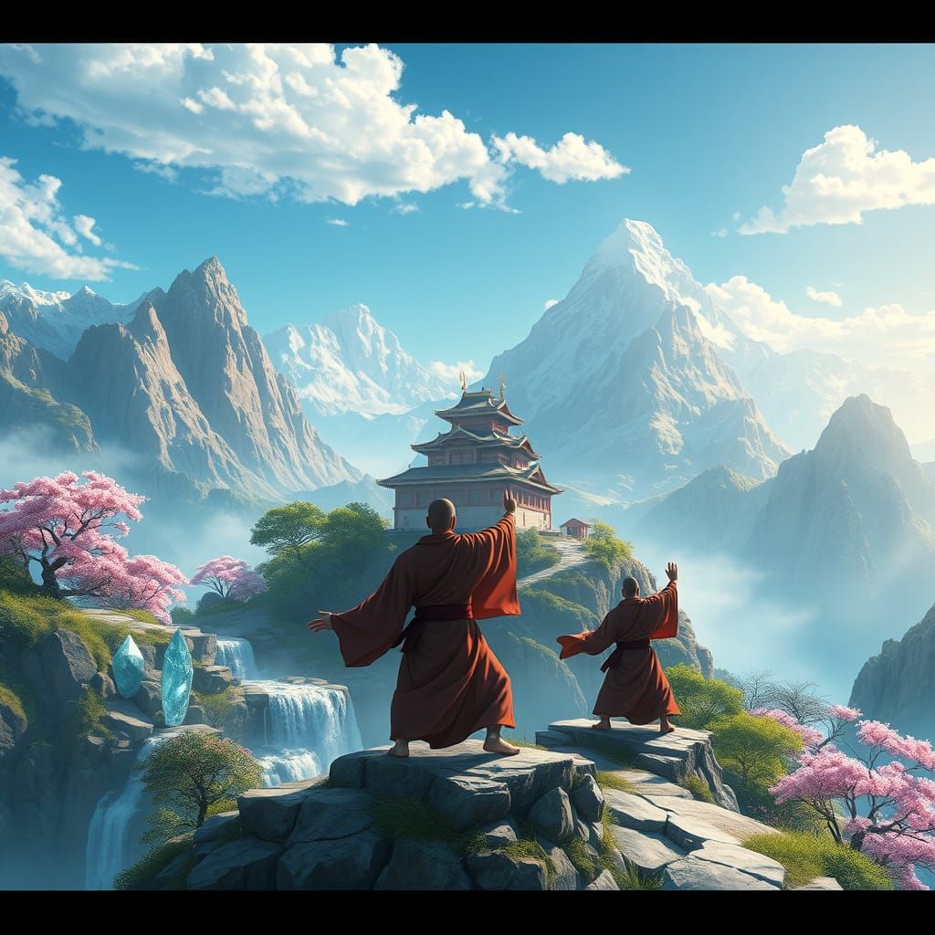 Mountaintop Monastery Martial Arts in Anime Style