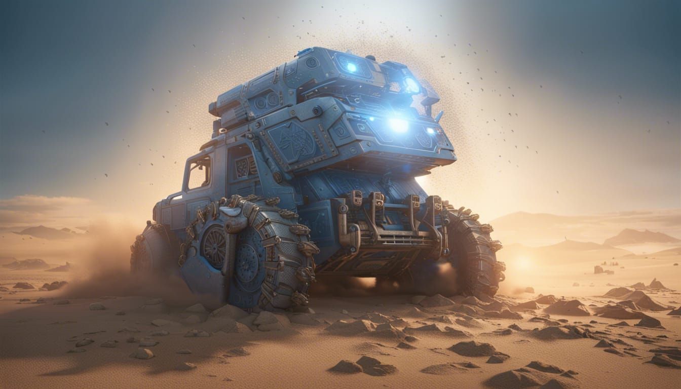 Chained War Rig in Sandstorm: Hyperdetailed Sci-Fi Art