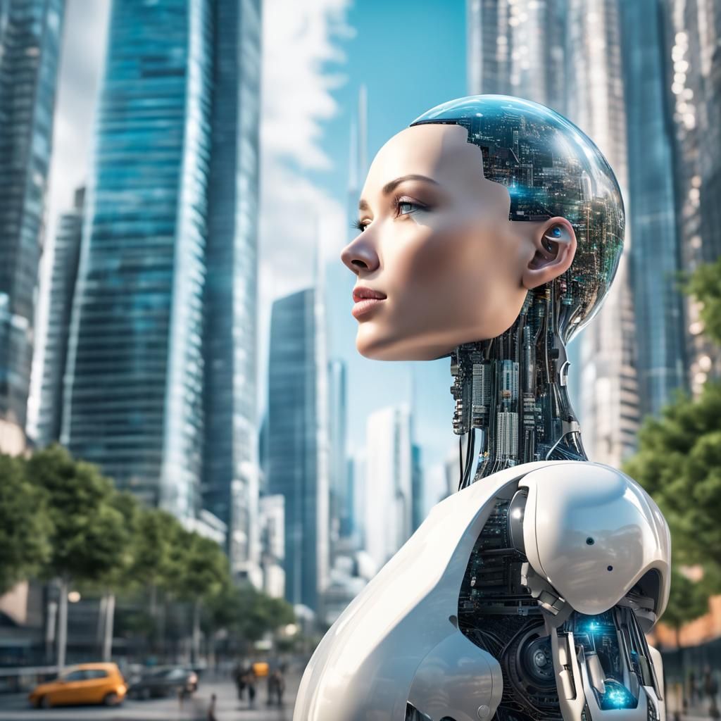 Human-Robot Fusion in a Futuristic Cityscape