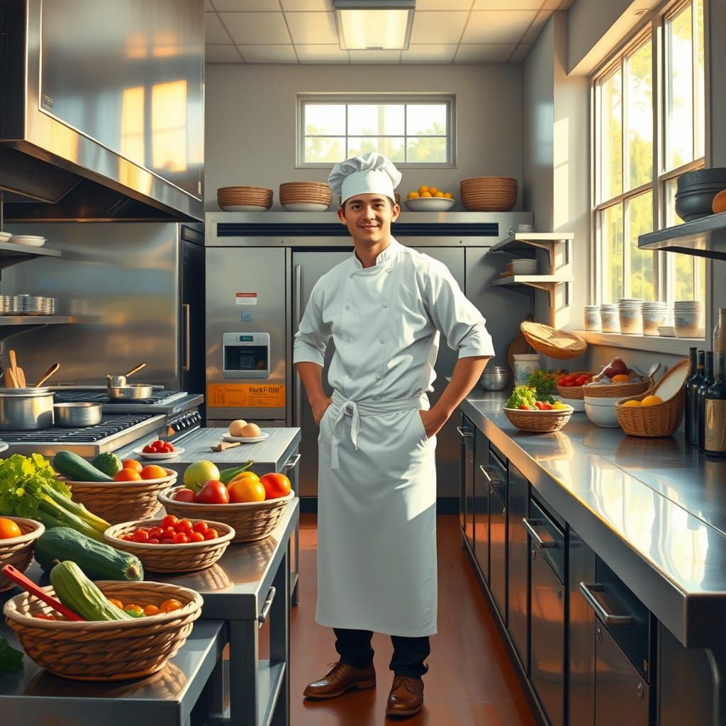 Impressionist Chef in a Vibrant Culinary School
