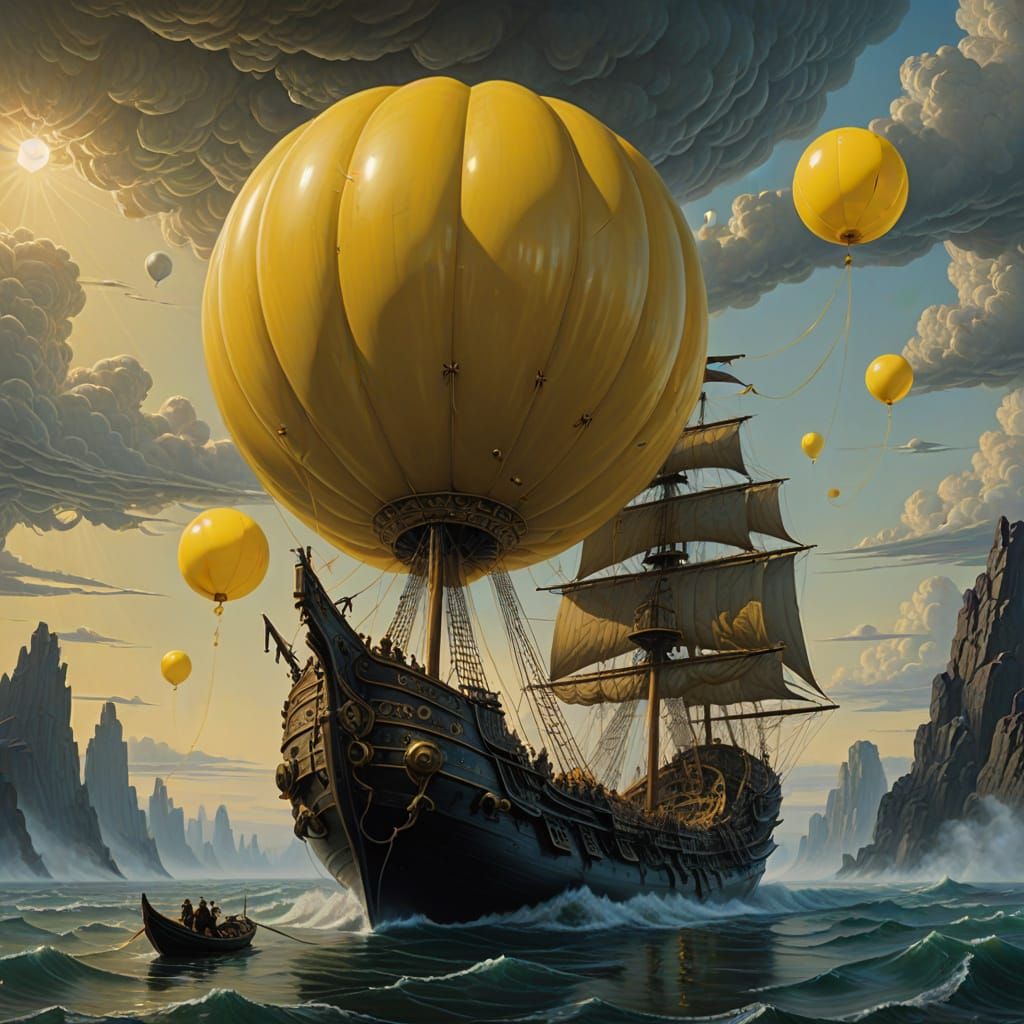 Chinese Junk Ship with Balloon in Baroque Style