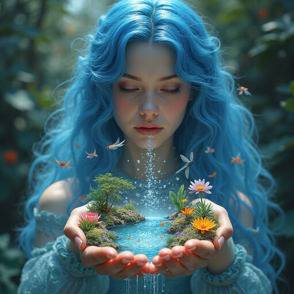 Ethereal Blue Water Goddess in Tropical Paradise