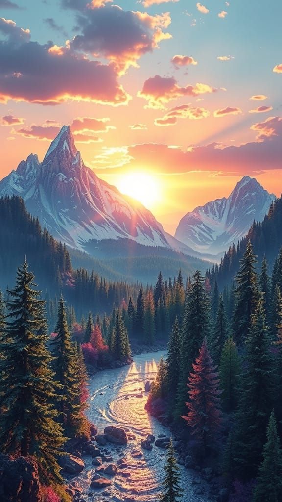 Lavender Mountain Range in Dreamy Sunset Light